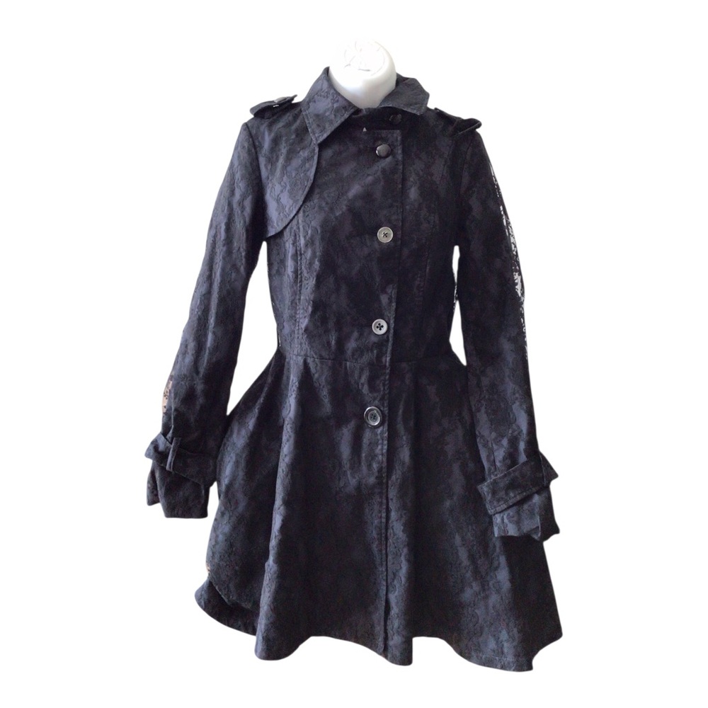 Y2K Topshop Blue Black Lace Whimiygoth Edwardian Steampunk Button Bow Jacket 4